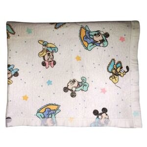 Dundee Baby Mickey Mouse Pastel‎ Flannel Blanket Nylon White Minnie Pluto Stars